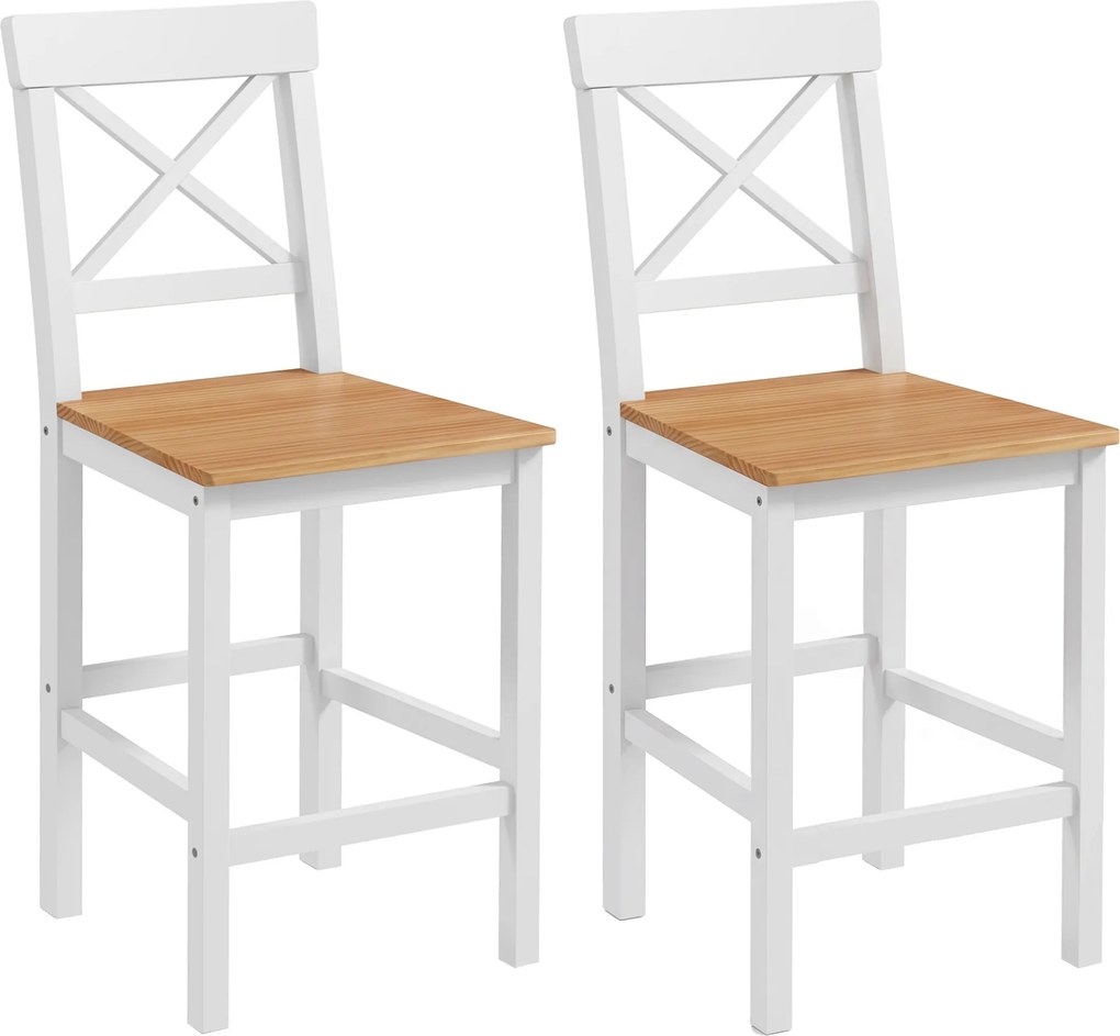 HOMCOM Conjunto de 2 Bancos de Bar de Madeira com Encosto e Apoio para os Pés Estilo Rústico para Cozinha 41x46x97.5 cm Natural | Aosom Portugal