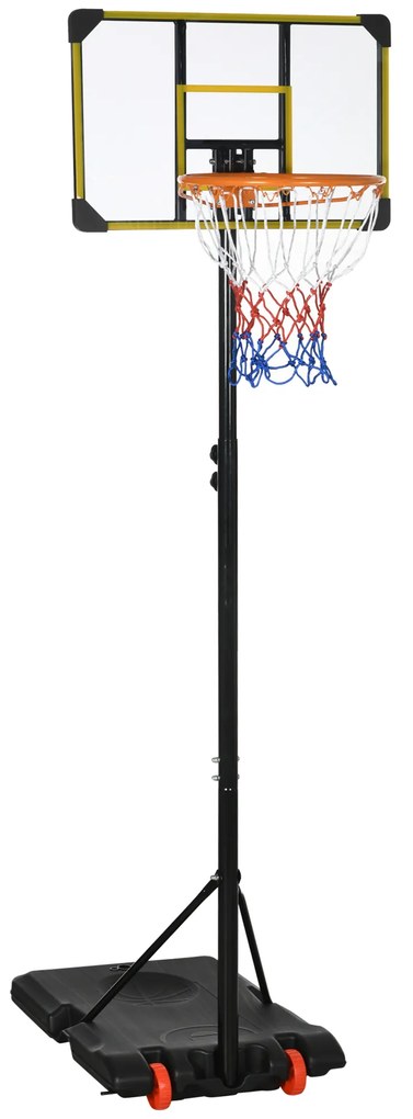 Cesta de Basquetebol com Altura Ajustável 178-208 cm Rodas Base Recarregável para Exterior 75x56x210-240 cm Amarelo e Preto