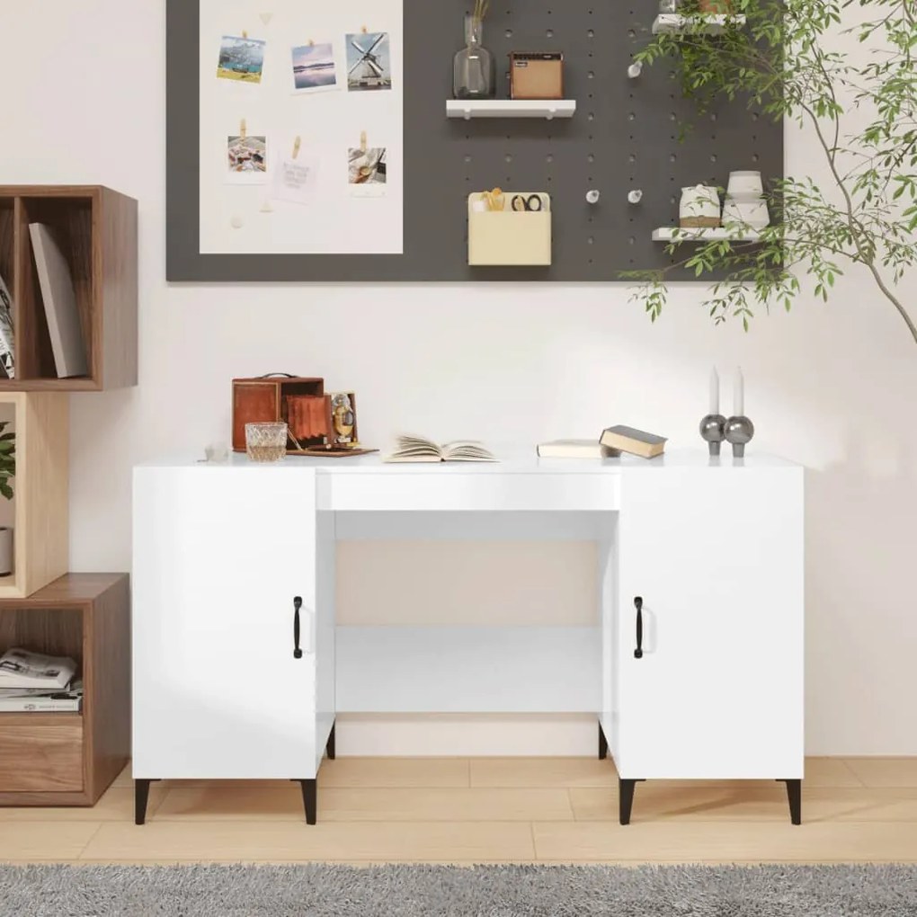 812777 vidaXL Secretária 140x50x75 cm derivados de madeira branco brilhante