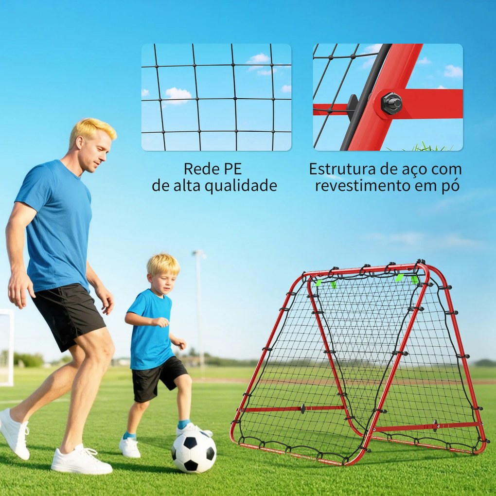 Rede de Rebote Dobrável para Treino Desportivo Ajustável em 5 Níveis de Ângulo com Tubo de Aço 100x95x90 cm Vermelho