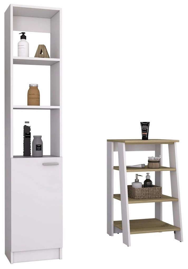 Conjunto Malaga, Armario baixo Casa de Banho Z 44 + Coluna de Casa de Banho, 75.6/162.1 Al cm X 44/44 An cm X 43/35.3 P cm , Duna/Branco