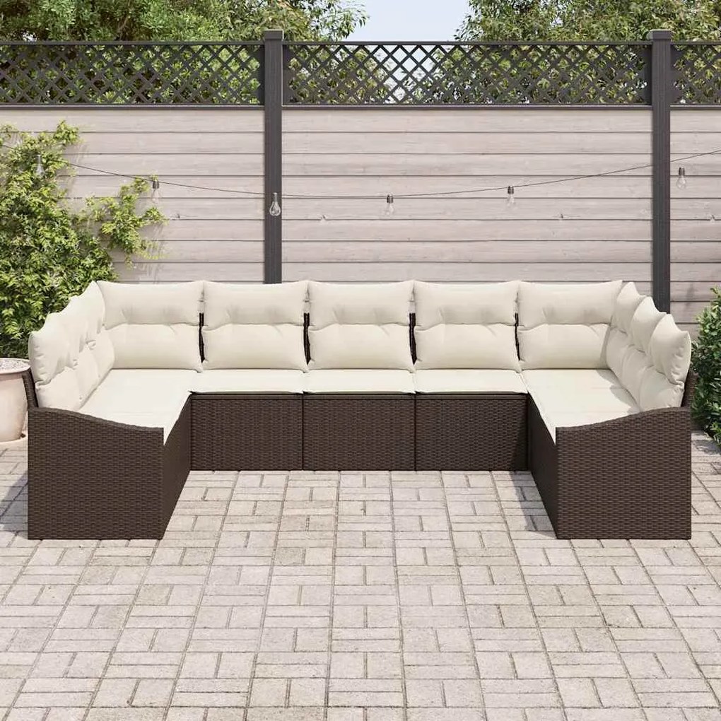 Conjunto de sofá de jardim de 9 peças com almofadas marrom em rattan p