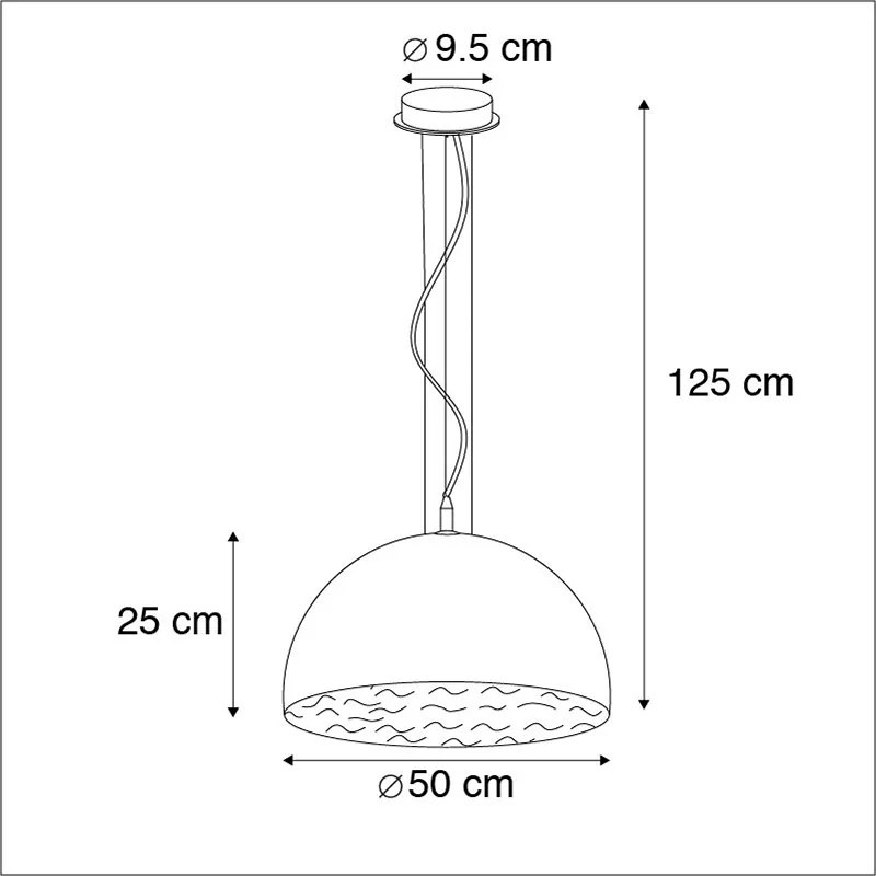 Candeeiro de suspensão industrial preto com dourado 50 cm - Magna Design,Moderno