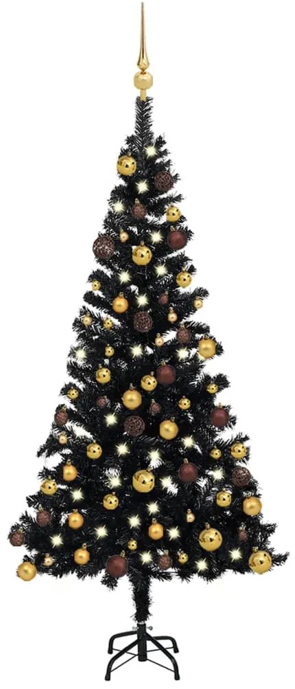 Árvore de Natal artificial c/ luzes LED e bolas 120cm PVC preto