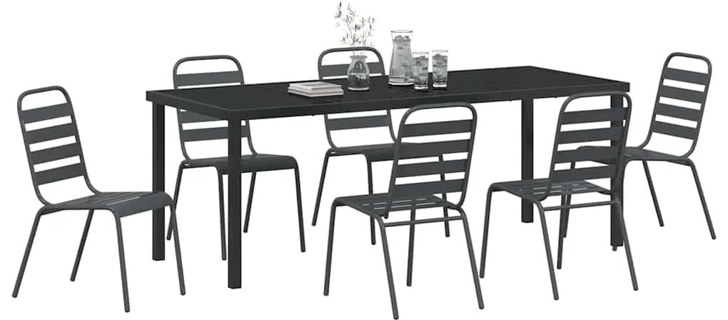 Conjunto de Jantar de Jardim com 7 Peças de Aço Cinza Escuro