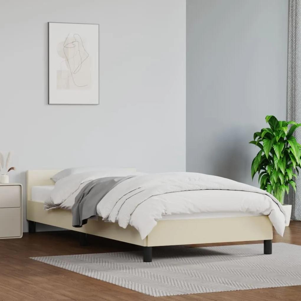 Estrutura de cama c/ cabeceira couro artificial 90x190 cm creme