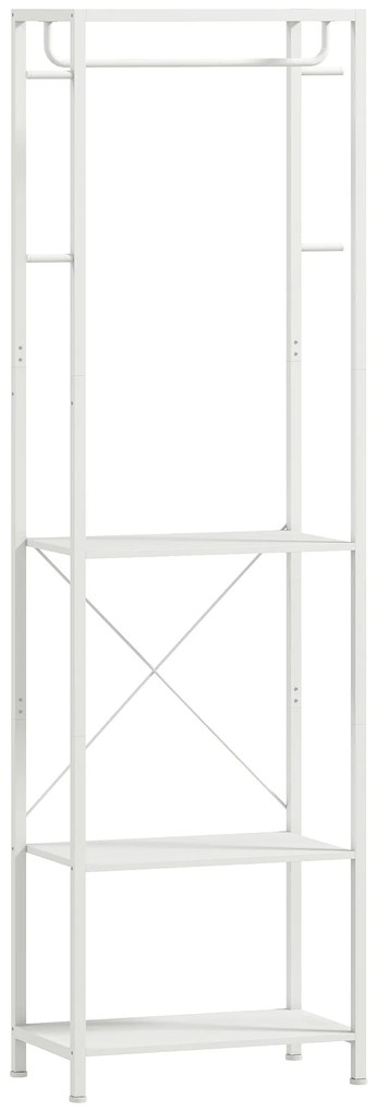 HOMCOM Cabide, cabide de roupas com barra de suspensão, 4 ganchos, prateleiras, 52 x 30 x 180 cm, branco | Aosom Portugal