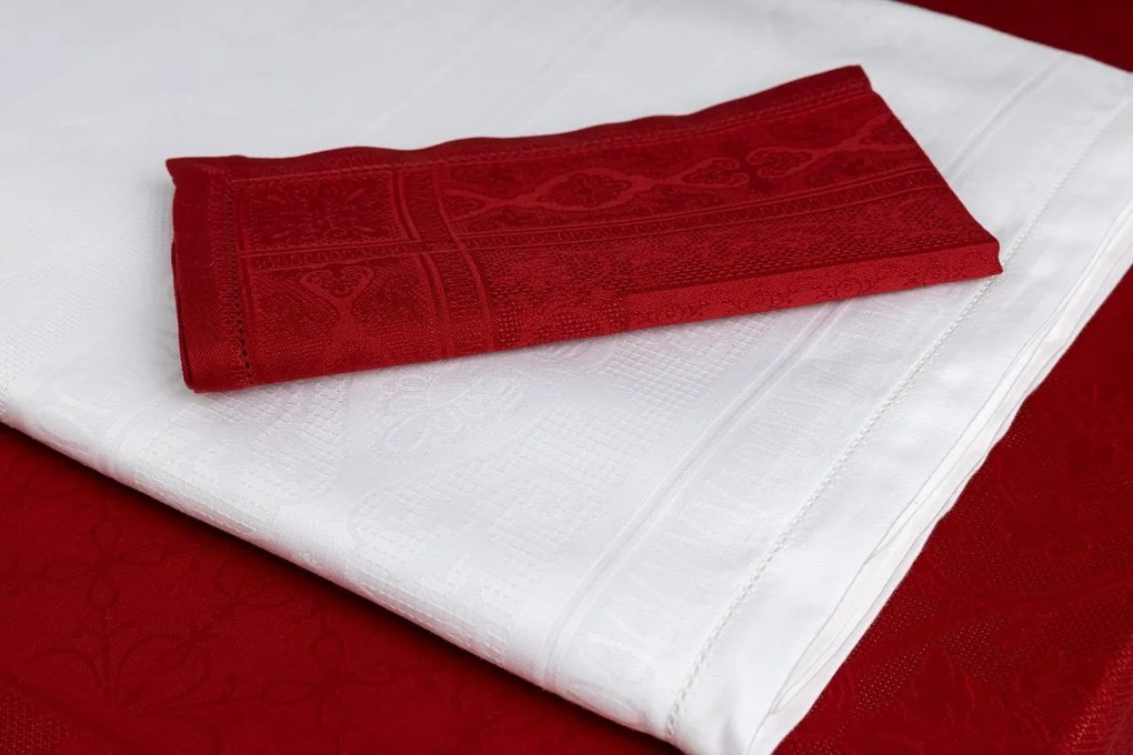 Toalhas de mesa rectangulares em damasco com ajour 100% algodão - Fateba: Branco 1 Toalha de mesa 180x400 cm