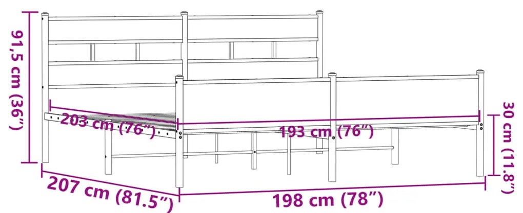 Estrutura cama sem colchão 193x203 cm metal carvalho castanho
