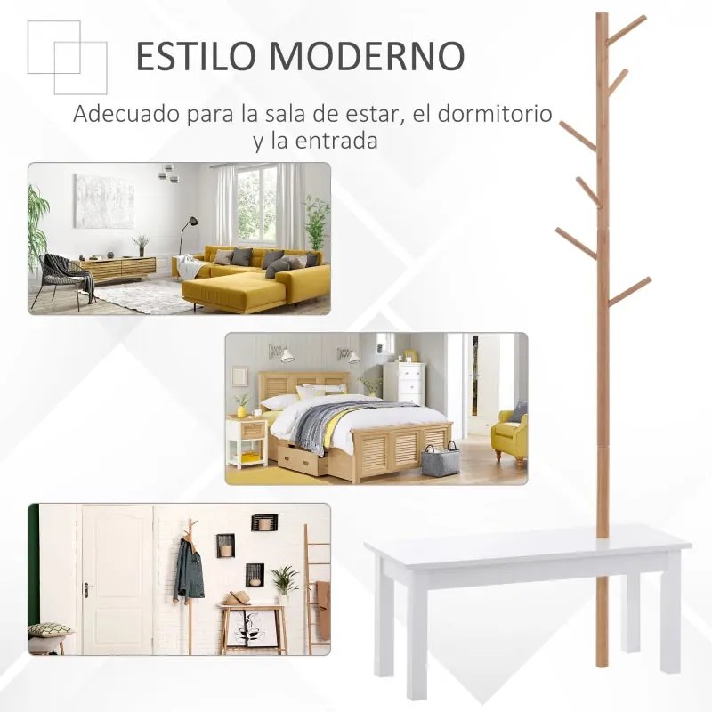 Cabide de Pé Sitten com Banco Integrado – 80x30x180 cm – Bambu e Branc