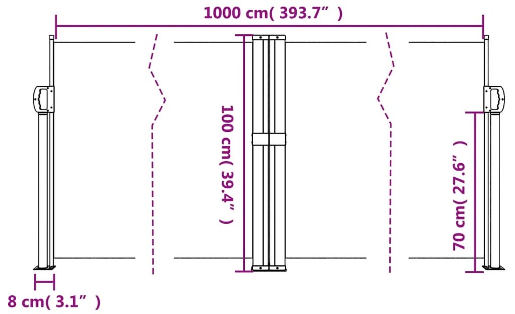 Toldo lateral retrátil 100x1000 cm castanho