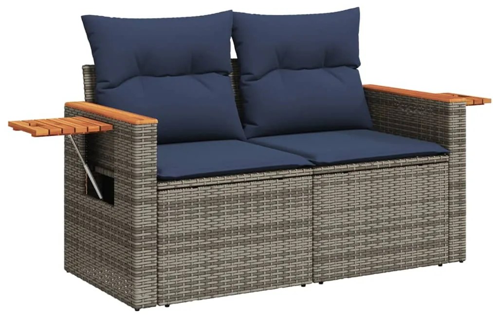 5 pcs conjunto sofás p/ jardim c/ almofadões vime PE cinzento