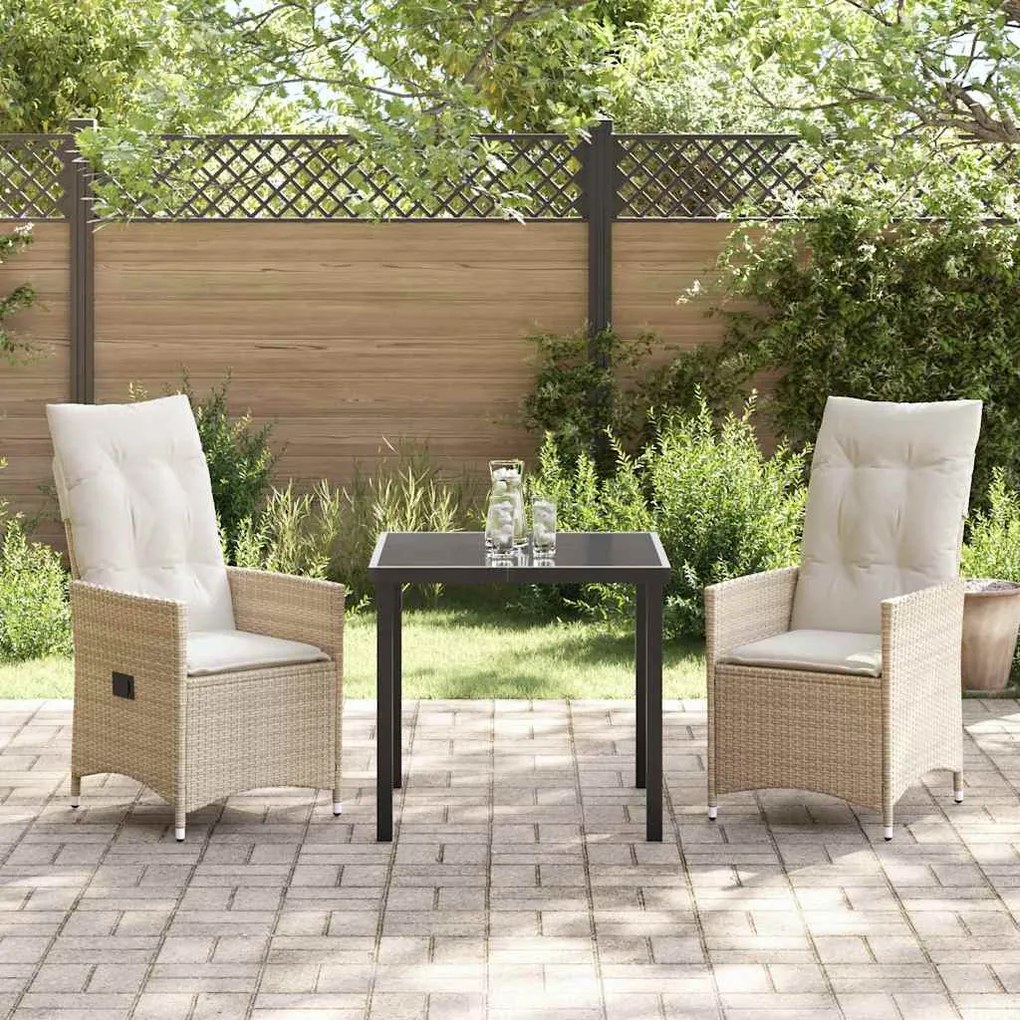 conjunto de jantar de jardim com 3 peças e almofadas em poli-rattan be