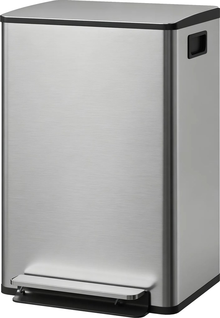 Caixote do lixo de cozinha 41,7 x 36,6 x 62 cm de 50 L, com pedal, balde interior removível, tampa com fecho suave, prateado