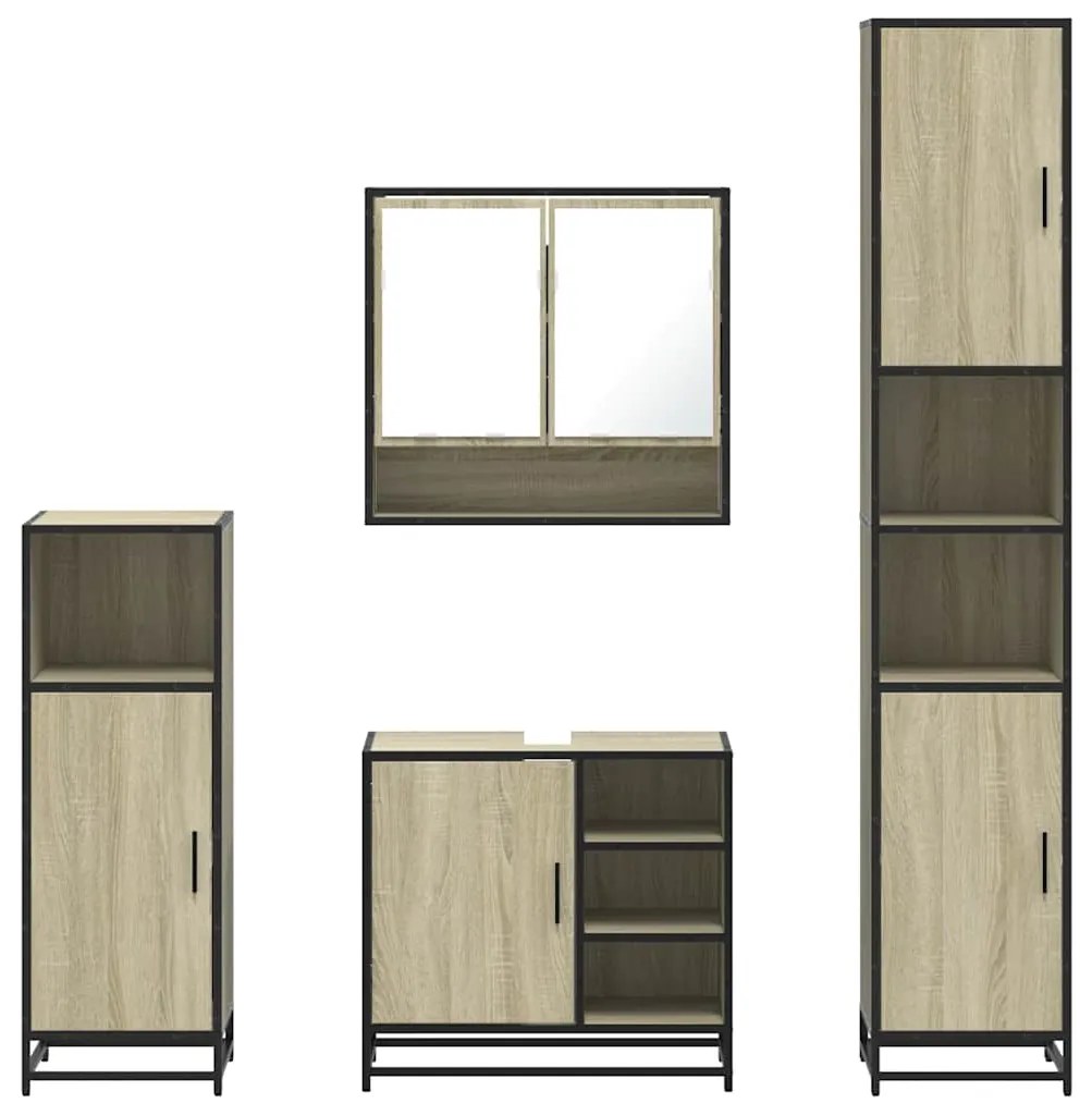 4 pcs conj. móveis casa banho derivados madeira carvalho sonoma