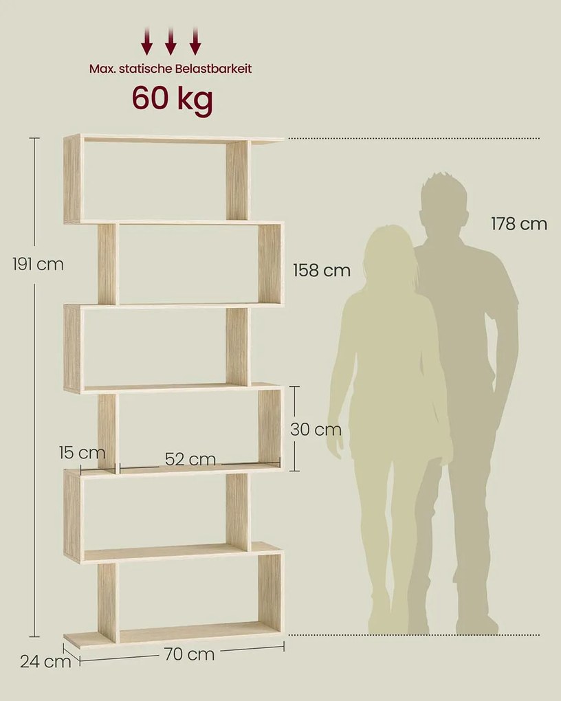 Estante elegante com 6 prateleiras 24 x 70 x 191 cm bege natural