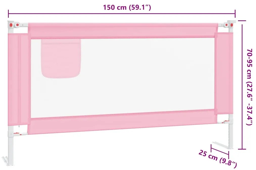 Barra de segurança p/ cama infantil tecido 150x25 cm rosa