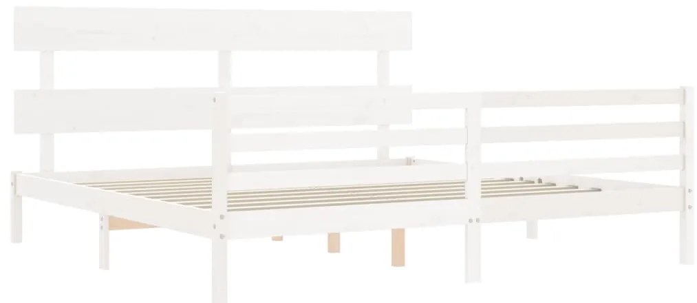 Estrutura de cama com cabeceira 200x200cm madeira maciça branco