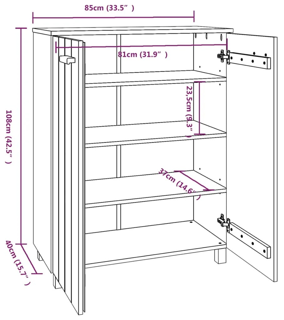 Sapateira HAMAR 85x40x108 cm pinho maciço cinza-escuro