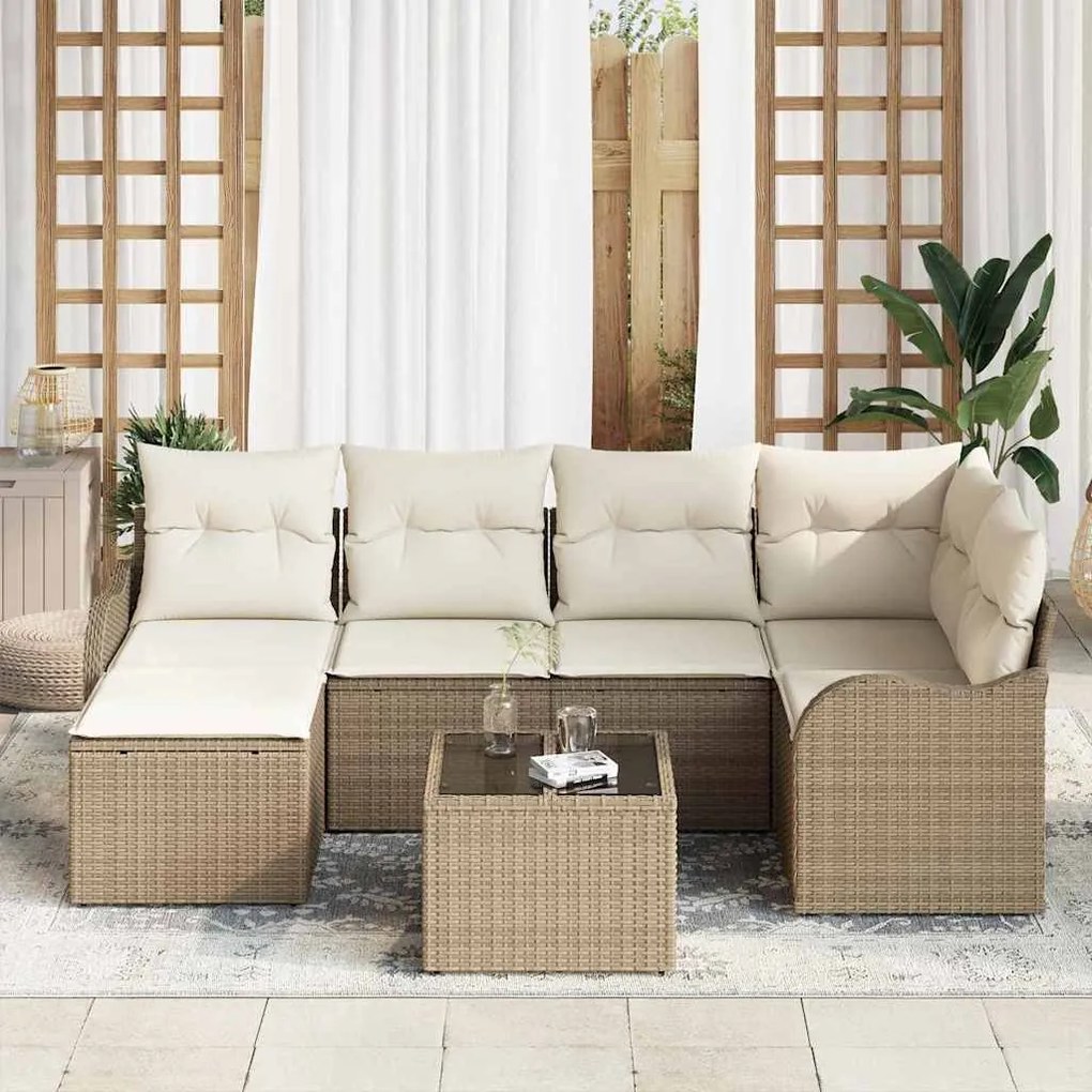 Conjunto de Sofá de Jardim de 7 Peças com Almofadas de Rattan Sintétic