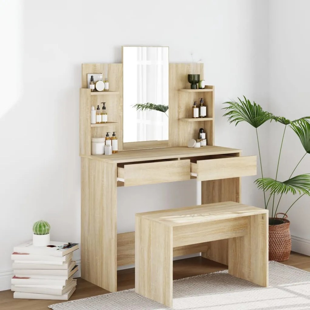 3114157 vidaXL Conjunto toucador 96x40x142 cm cor sonoma