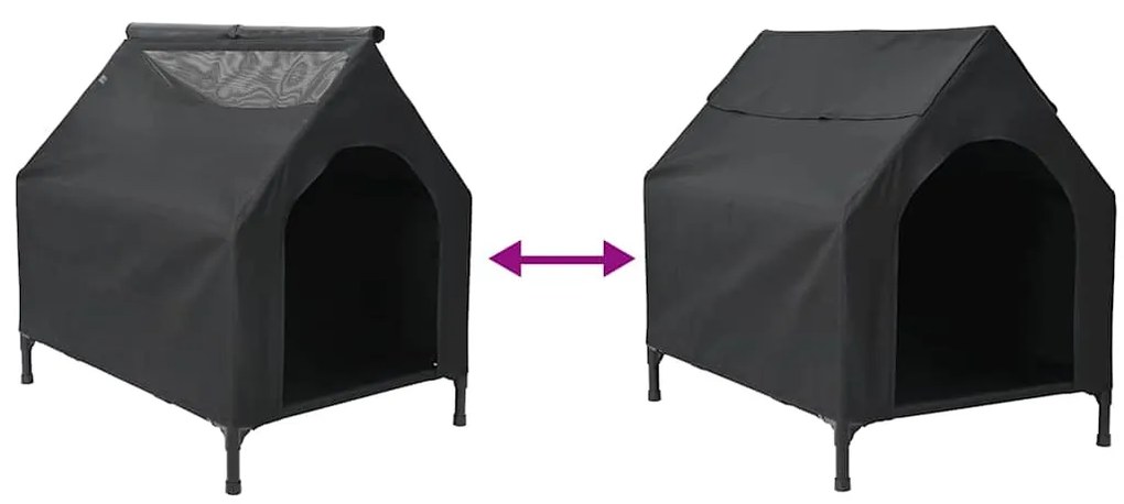 Casa para Cão Preto Tecido Oxford e Aço