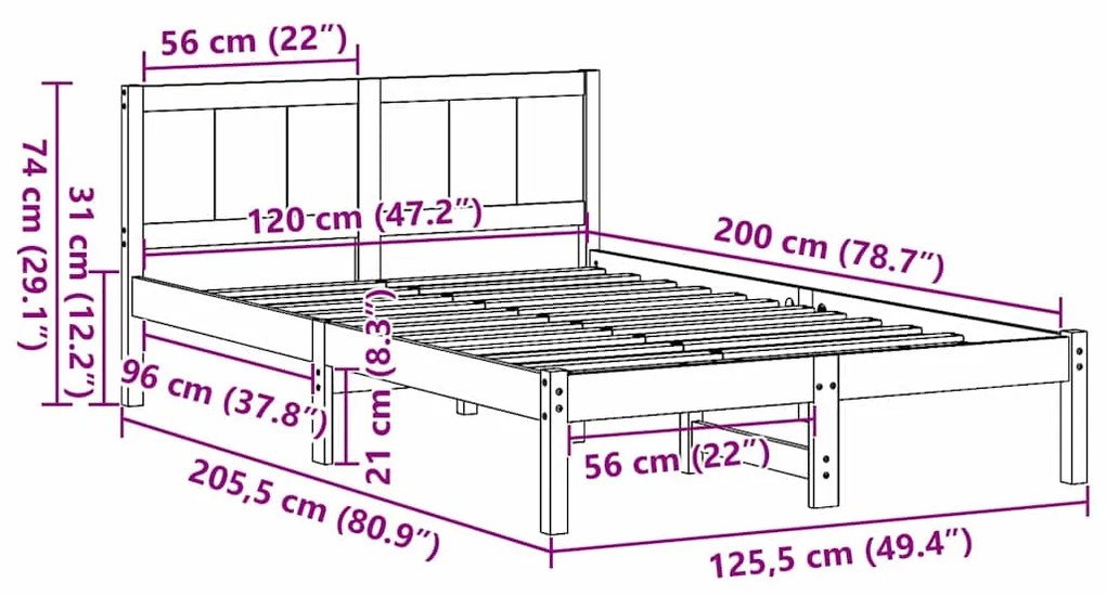 Estrutura de Cama Castanho Encerado Castanho Encerado Madeira Maciça