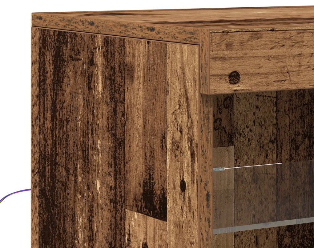 Buffet Lateral com Luzes LED Madeira Antiga 162x37x100 cm Madeira Recu