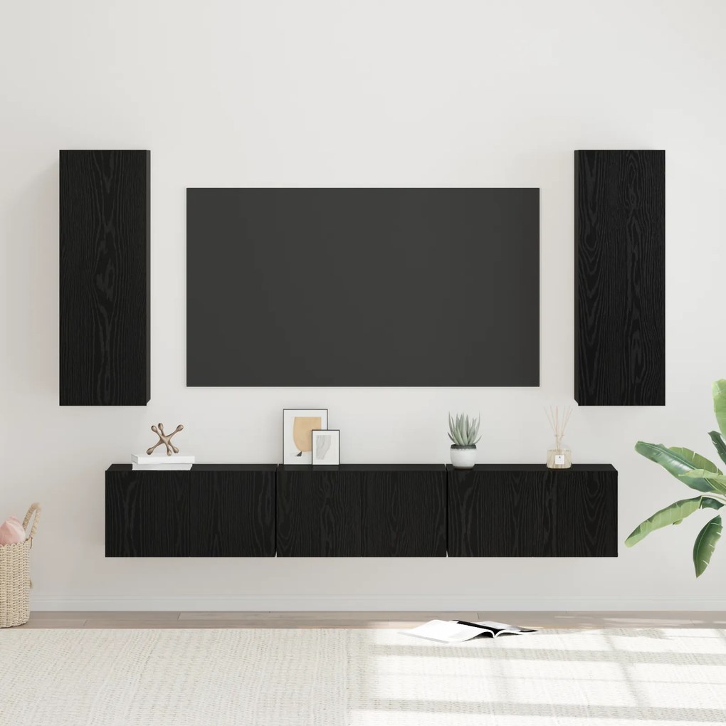 vidaXL Conjunto de móvel de TV com prateleira Outros com armazenamento com porta 5 pcs Carvalho Preto