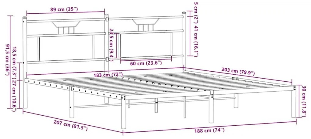 Estrutura de cama sem colchão 183x203 cm carvalho castanho