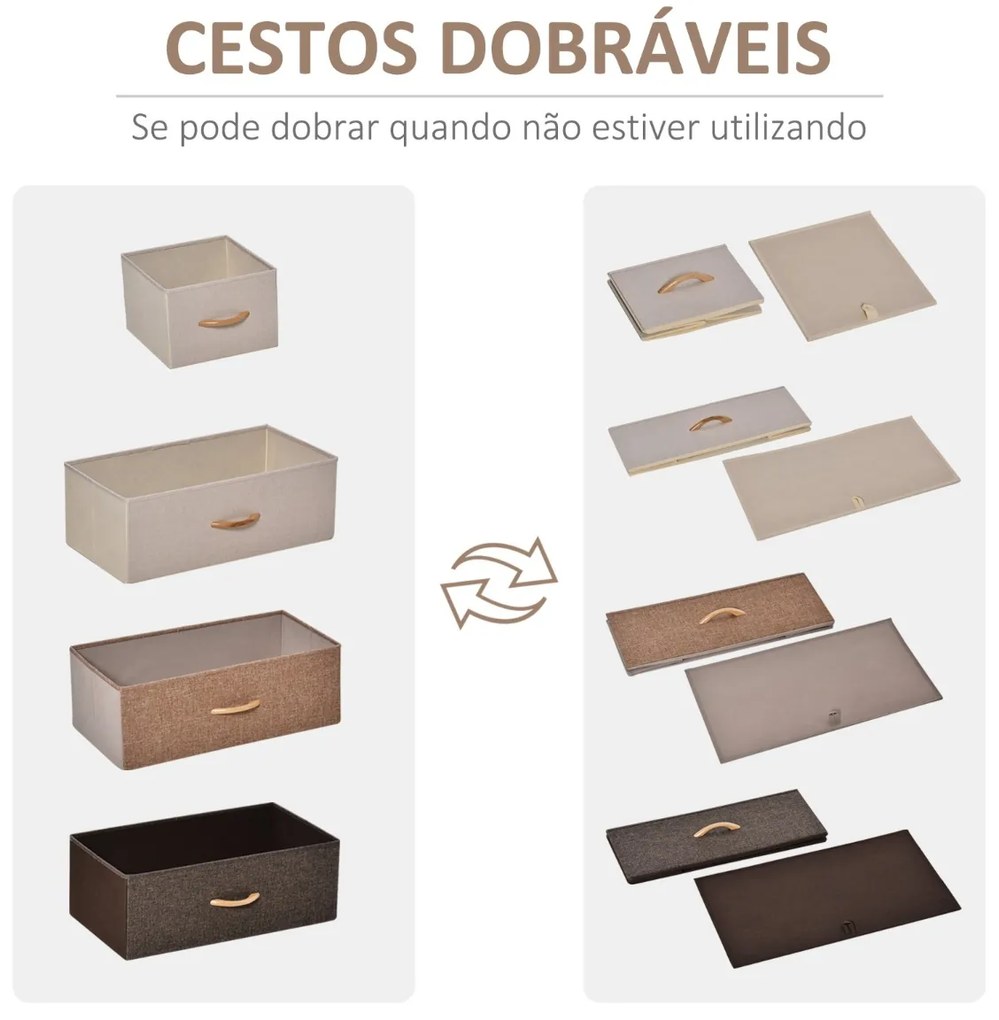 Cómoda de Tecido com 5 Cestos Removíveis e Dobráveis Base Elevada Móvel de Armazenamento para Dormitório Sala de Estar 58x29x99cm Multicor