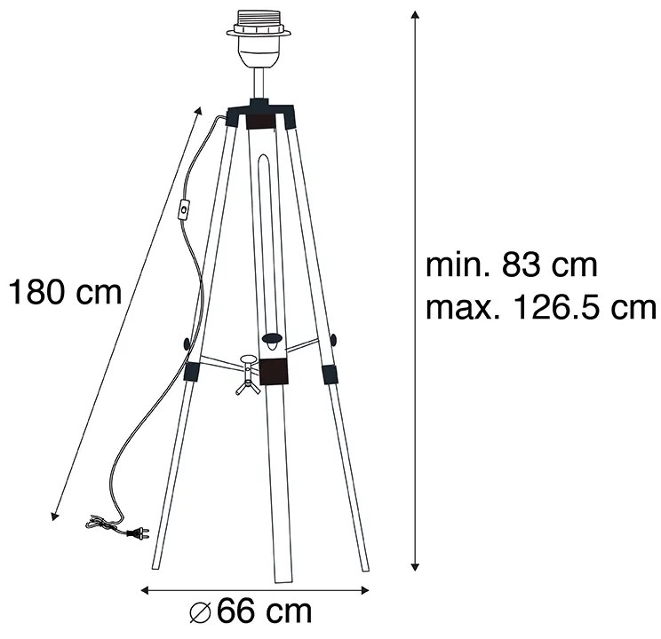 Candeeiro de pé preto sem abajur- TRIPOD Design,Industrial,Retro