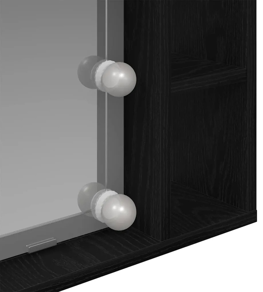Armário Espelho LED vidaXL - Carvalho Preto - 76x15x55 cm - Feito de M