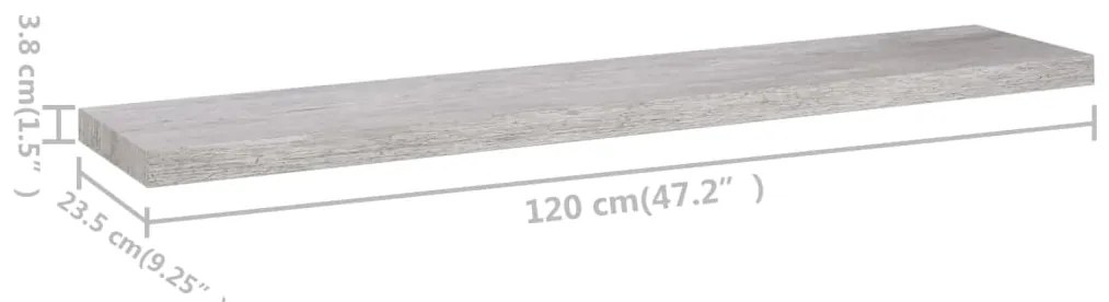 Prateleiras de parede 2 pcs 120x23,5x3,8cm MDF cinzento-cimento
