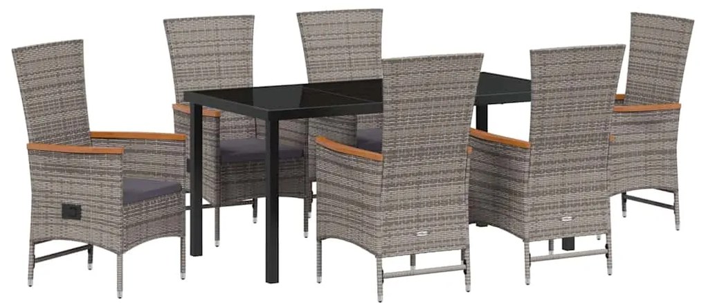 Cadeiras de Exterior 7 pcs Cinzento 160 x 80 x 73 cm Ratan PE