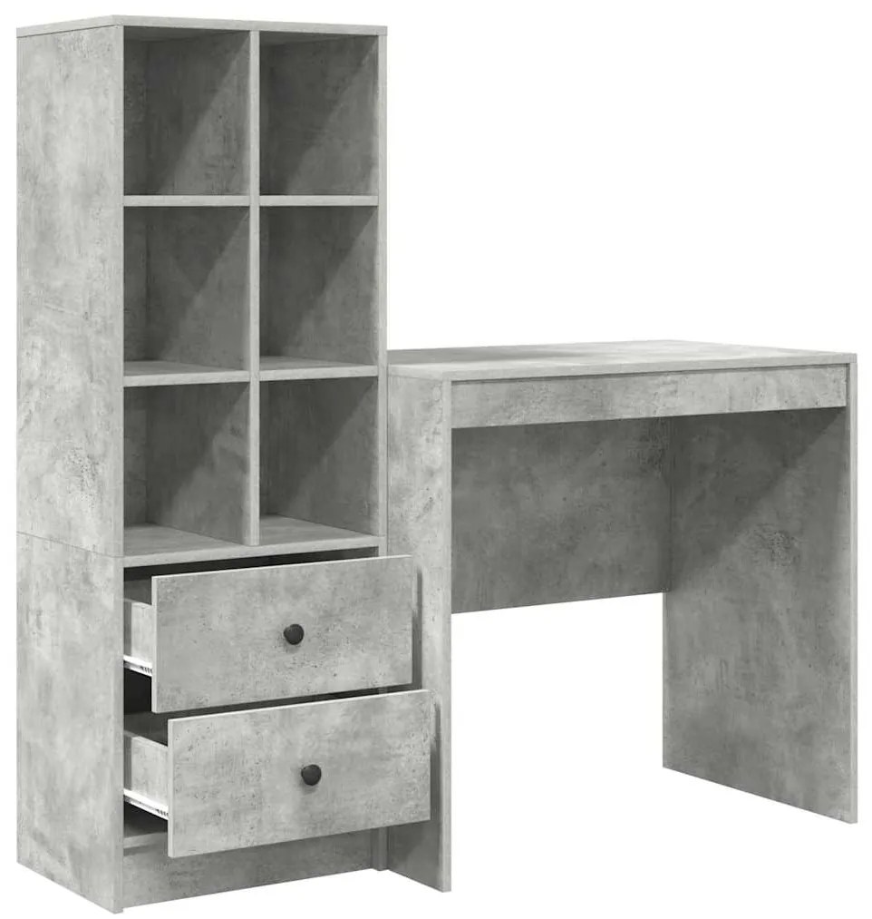 Mesa vidaXL cinza concreto com armazenamento e madeira engenheirada