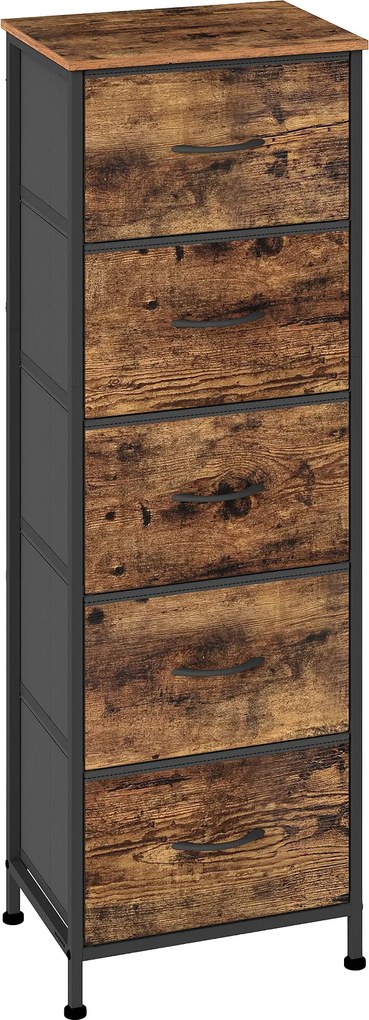 Cómoda com 5 gavetas, estreito em tecido 39,6 x 30 x 117,7 cm castanho vintage-preto