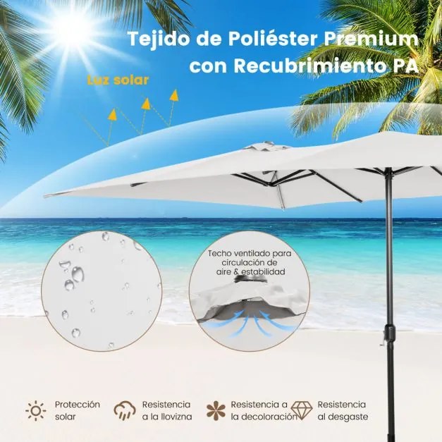 Guarda-sol Duplo 4,26 x 2,6 m com Pega Topo Ventilado Grande 10 hastes para Piscina Terraço Jardim Bege