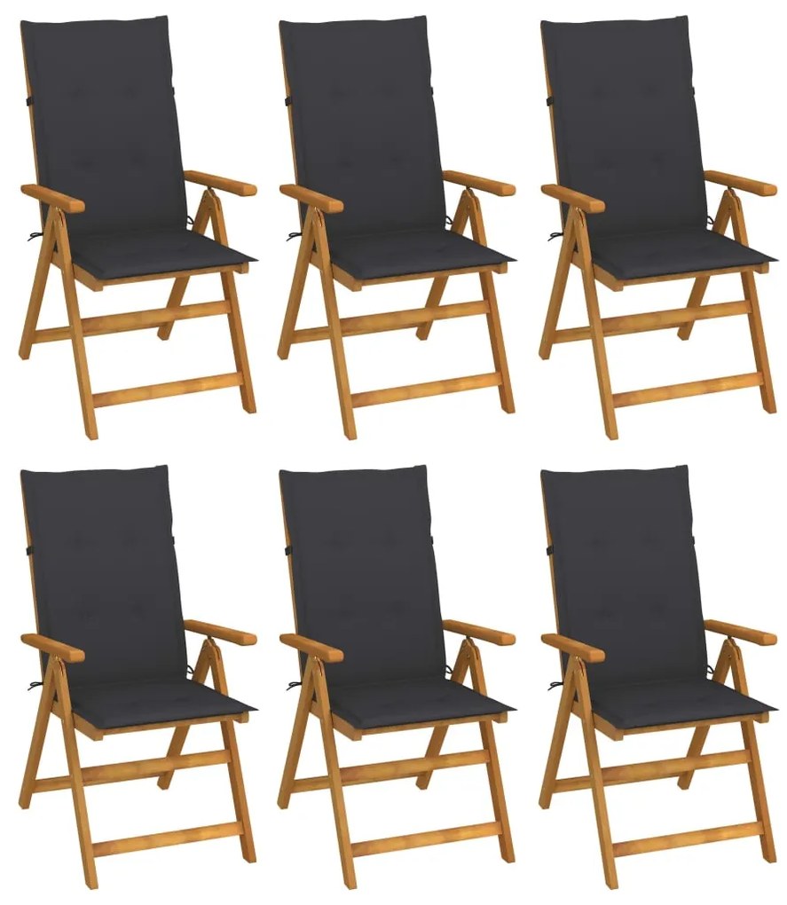 vidaXL Cadeiras de jardim dobráveis c/ almofadões 6 pcs acácia maciça