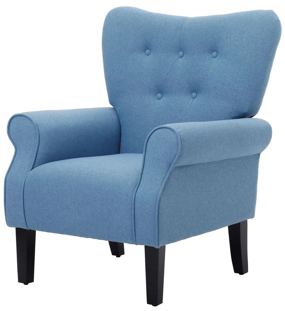 HOMCOM Poltrona de Sala de Estar Estofada Poltrona Relax com Apoio para os Braços Assento Acolchoado e Pés de Madeira Estilo Moderno para Dormitório 78x74x97cm Azul Claro