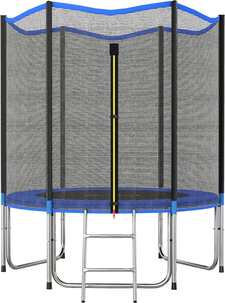 SPORTNOW Cama Elástica Exterior Ø183 cm Trampolim para Crianças com Rede de Segurança Escada e Acolchoamento de Molas Azul | Aosom Portugal