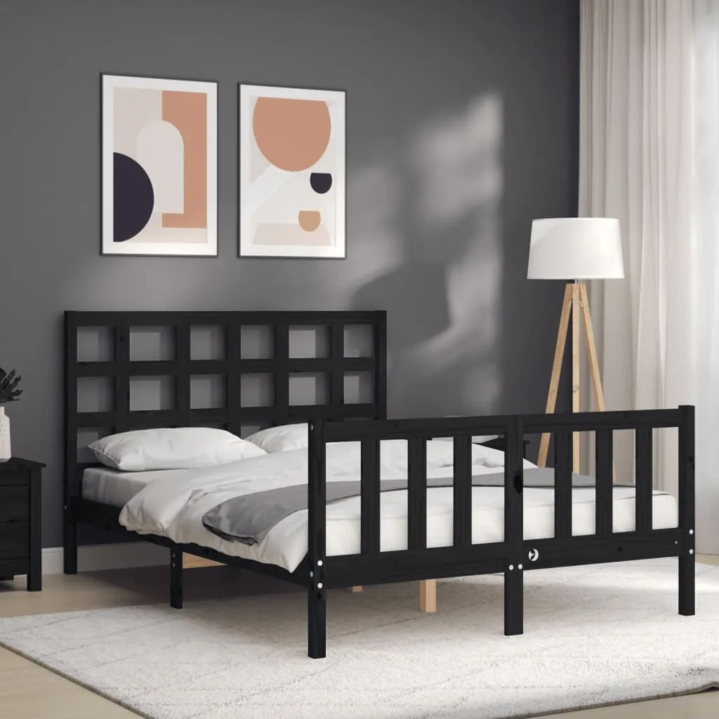 Estrutura de cama com cabeceira 140x190 cm madeira maciça preto