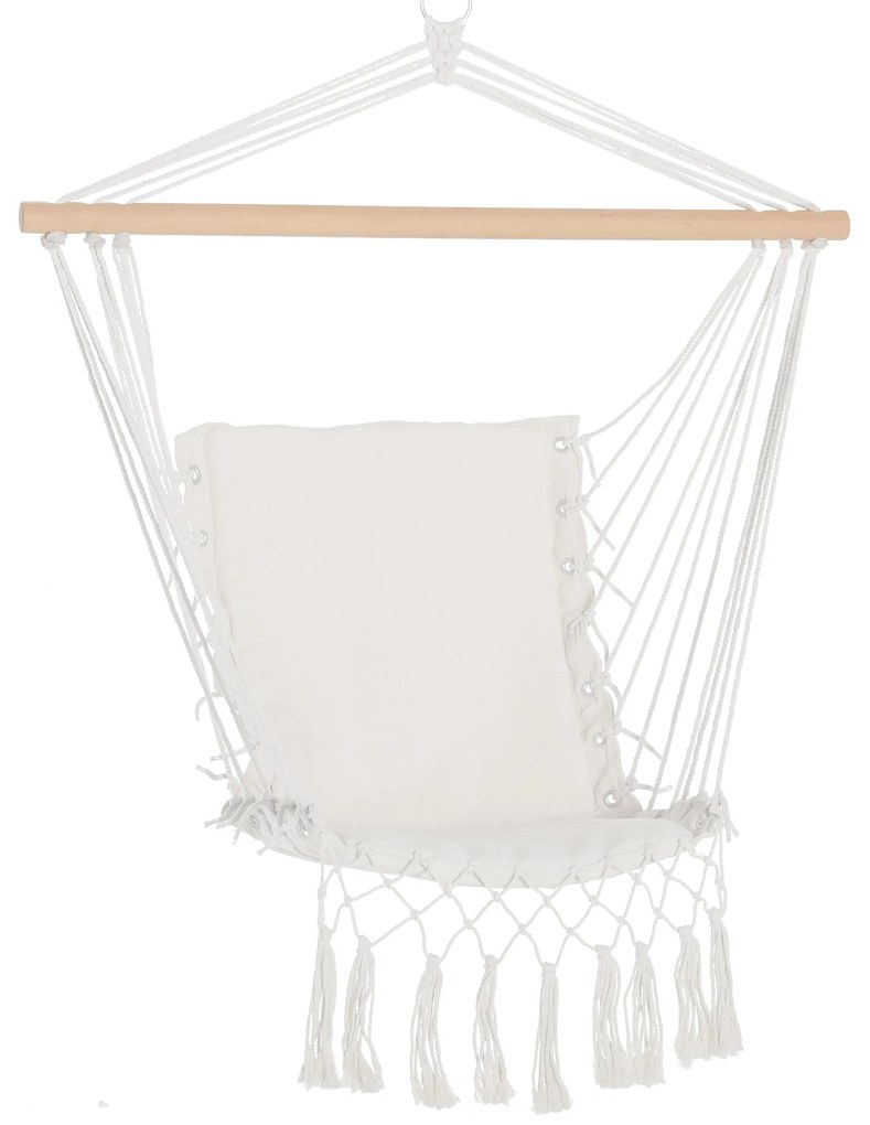 Outsunny Cadeira Suspensa com Borlas Cadeira Rede Suspensa de Algodão Capacidade 120 kg Estilo Moderno para Exterior 90x50 cm Bege