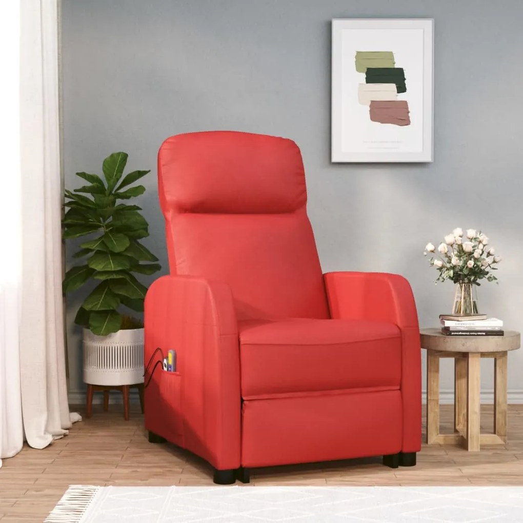vidaXL Poltrona de massagens elevatória couro artificial vermelho