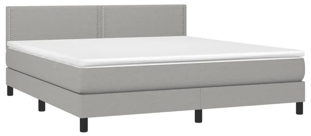 Cama box spring c/ colchão e LED 160x200 cm tecido cinza-claro