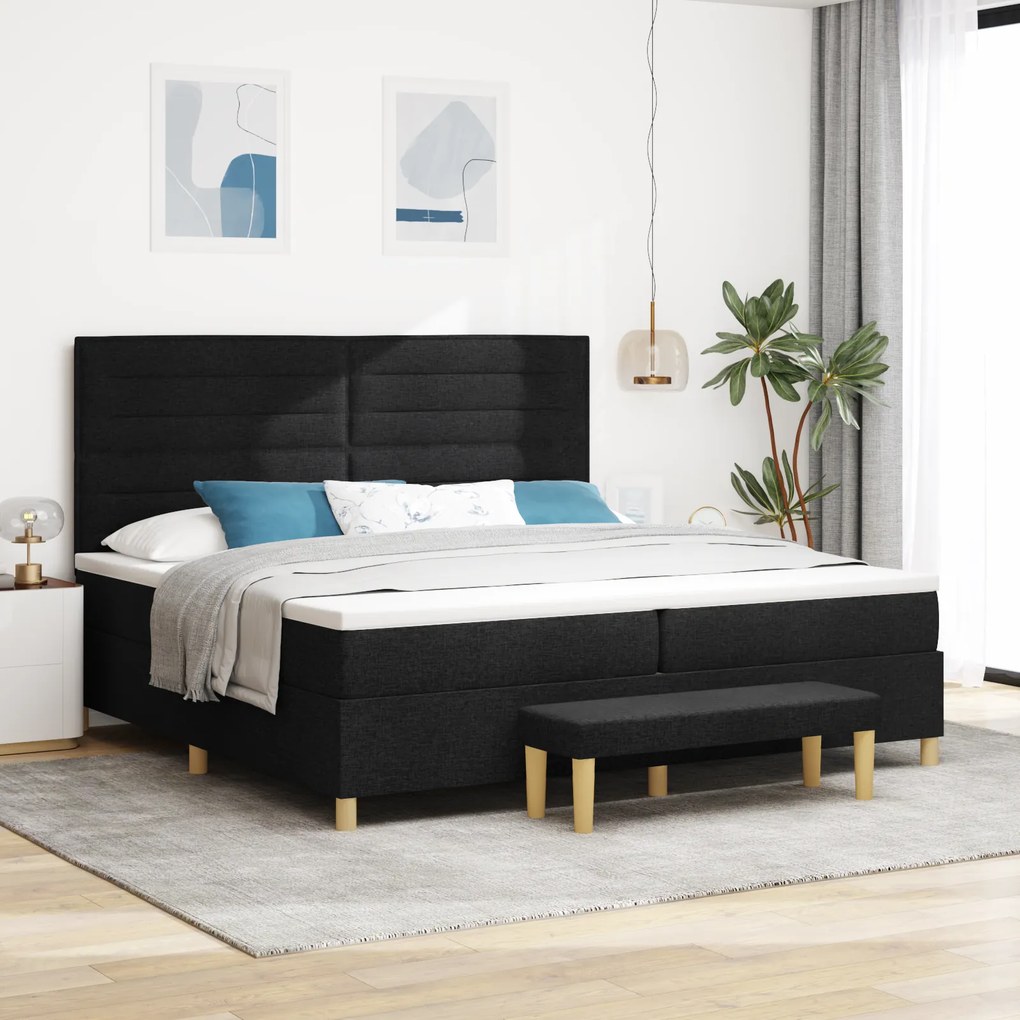 Cama Box com Colchão e Banco vidaXL Preto 200x200 cm em Tecido