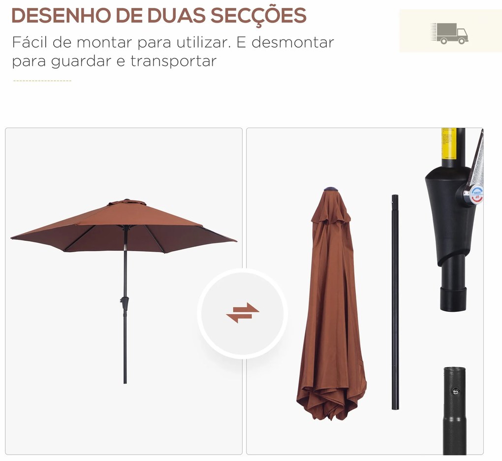 Chapéu de Sol de Jardim Ø260x235cm Chapéu de Sol de Alumínio Reclináve