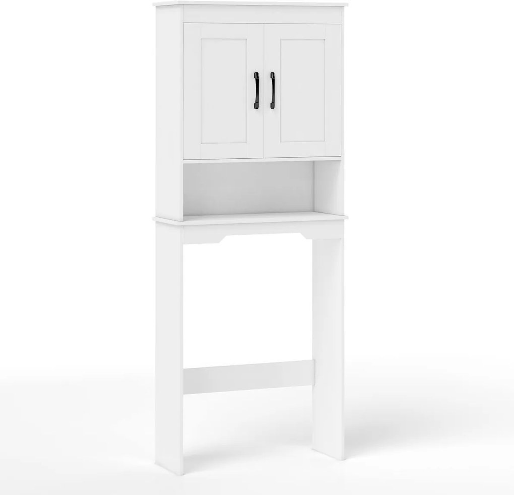 Armário Casa de Banho sobre a Sanita de 63 x 24 x 168 cm com 2 portas e Estante ajustável Economizador de espaço Branco