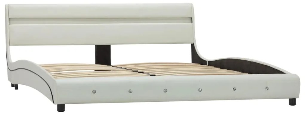Estrutura de cama com LED 150x200 cm couro artificial branco