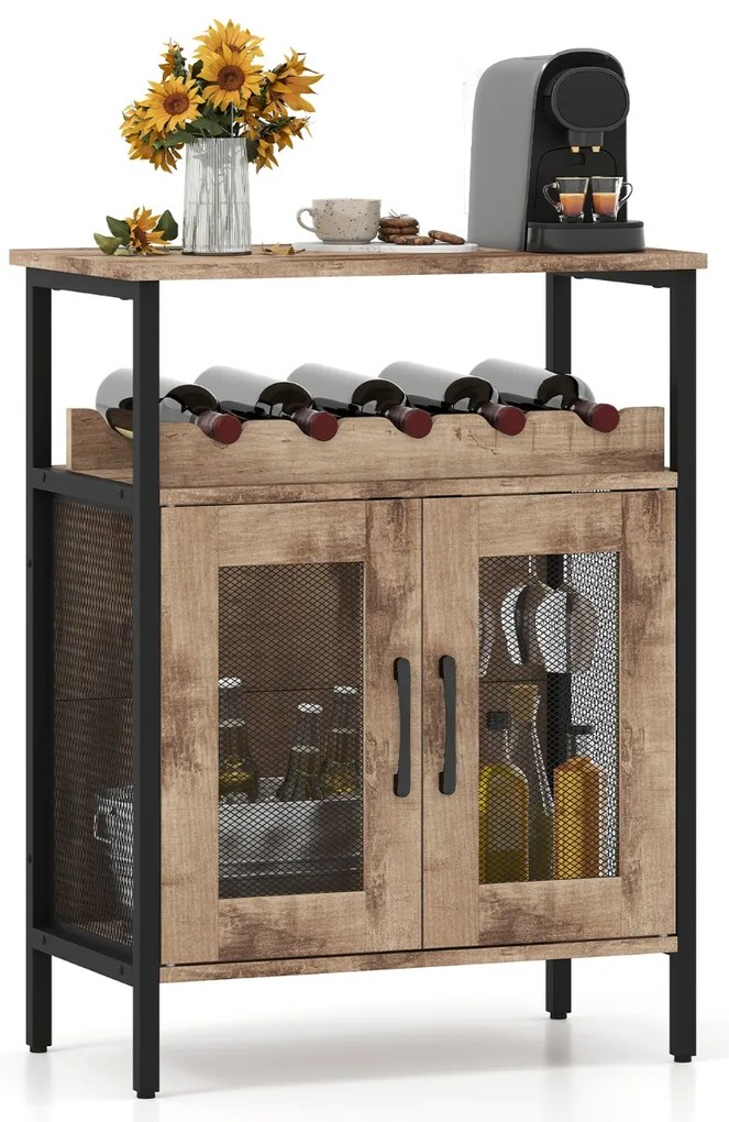 Garrafeira Bar 60 x 34 x 79 cm de Vinhos com Prateleira Removível para Vinhos e Porta-Copos Armário Bar Castanho